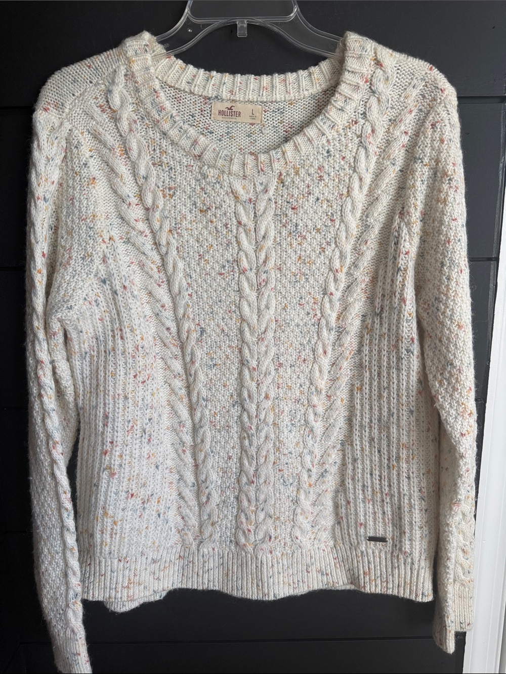 Hollister Cozy Cream Knit Sweater with Multicolor Flecks L